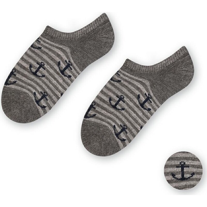 BASIC Sivé melanž chlapčenské bambusové ponožky s kotvičkami a pruhmi 56985405