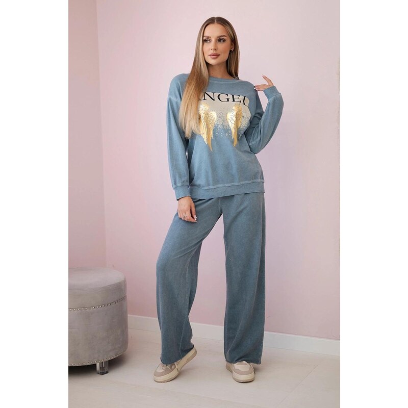 MladaModa Bavlnená tepláková súprava s potlačou Angel farba džínsová 57009373