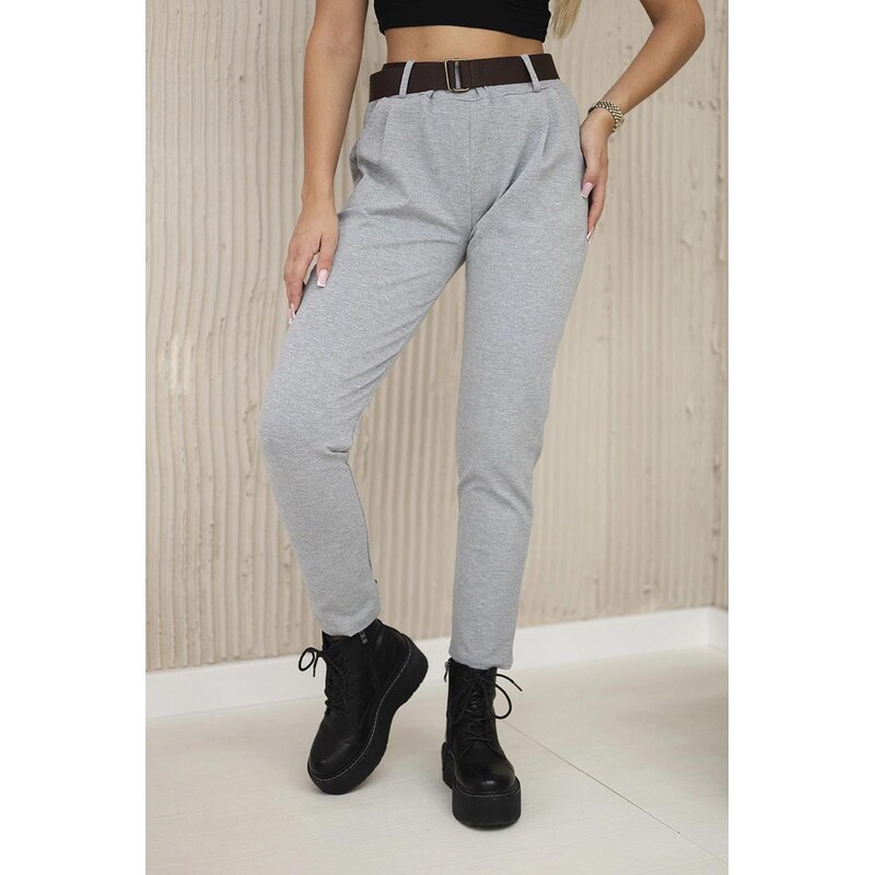 MladaModa Nohavice s opaskom model 6773E šedé 63034507