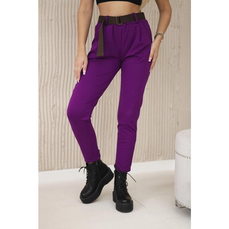 MladaModa Nohavice s opaskom model 6773E tmavé fialové 61789551
