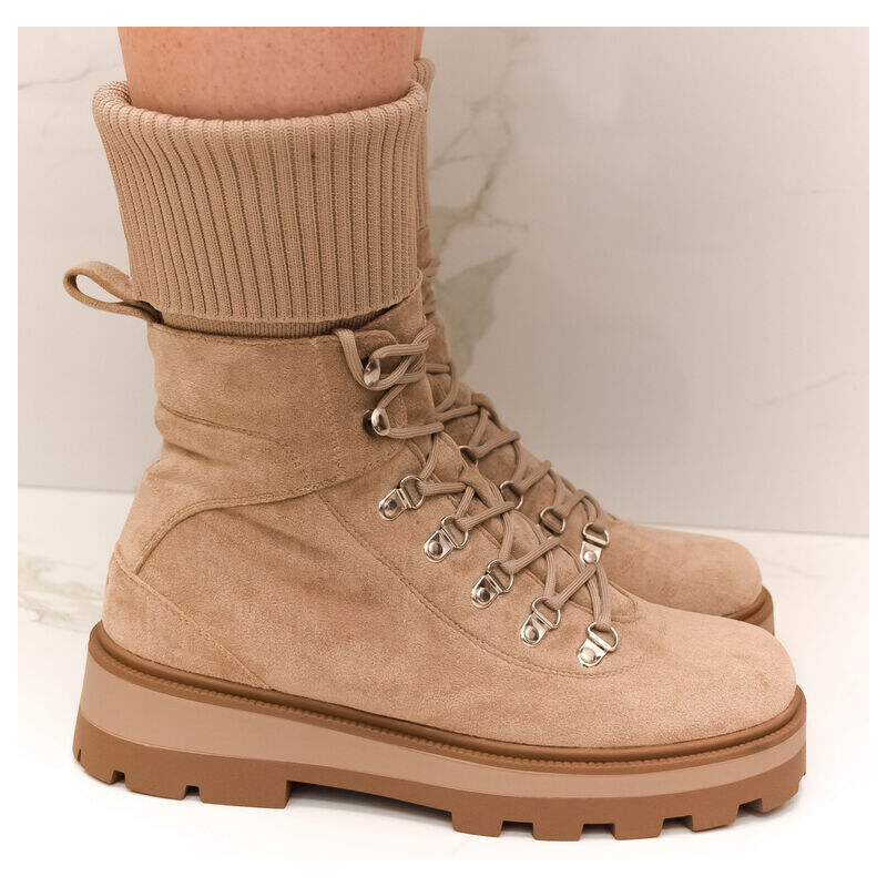 WDE Dámske béžové členkové čižmy s úpletovým nápletom Sierra 57054405