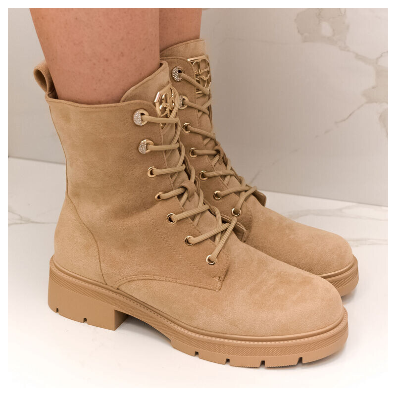 WDE Dámske béžové šnurovacie členkové čižmy TÁLE 57054410