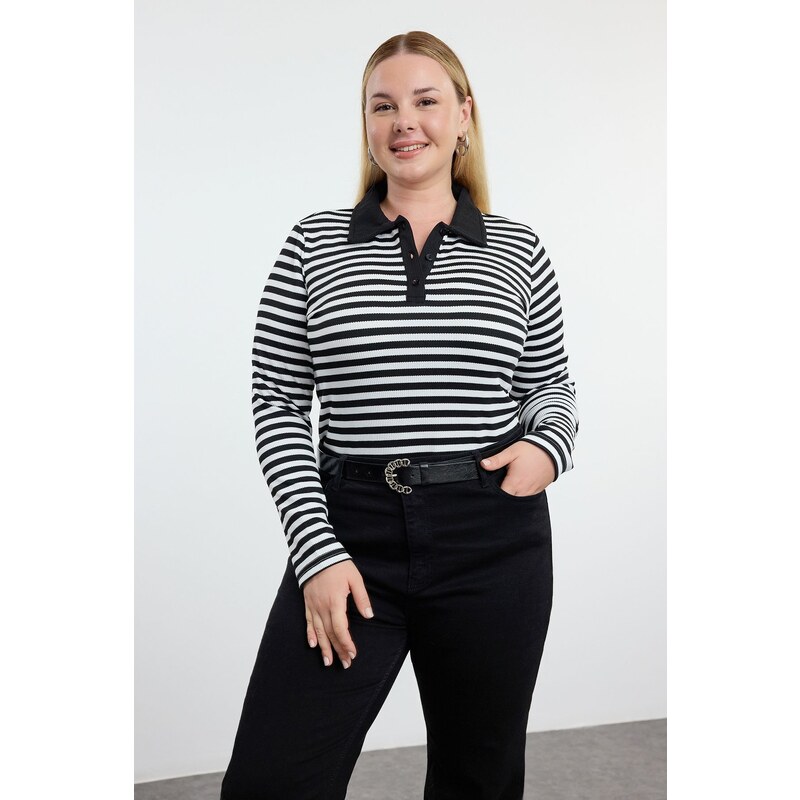 Trendyol Curve Black-White Striped Knitted Blouse 57106642