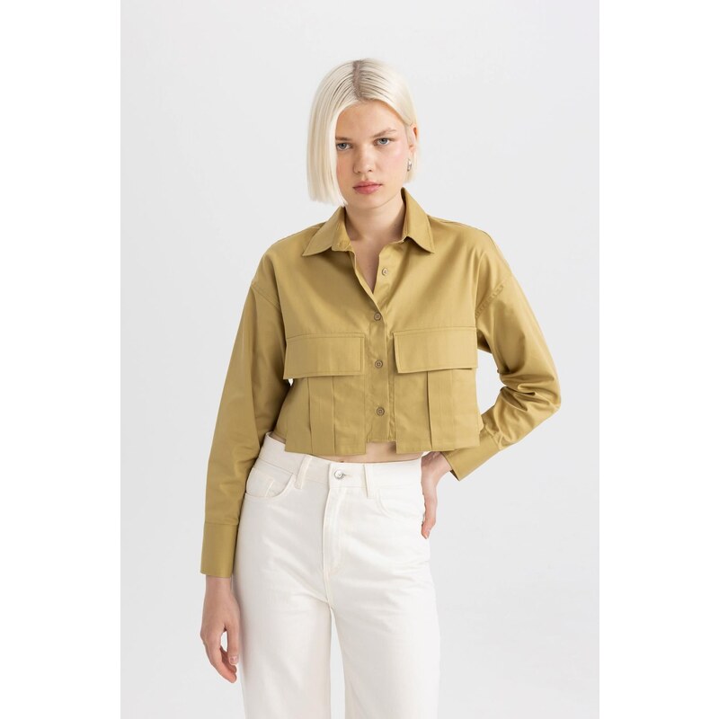 DEFACTO Crop Gabardine Long Sleeve Shirt 57779502