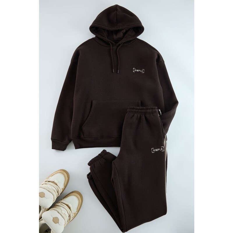 Trendyol Brown Oversize/Wide Cut Hooded Embroidered Inside Polar 64647225