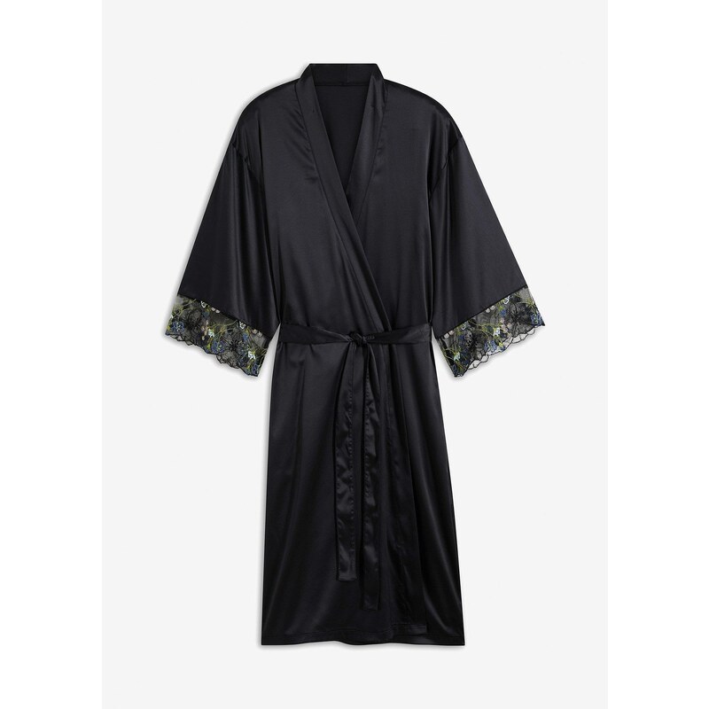 bonprix Saténové kimono s výšivkou, farba čierna 57156347