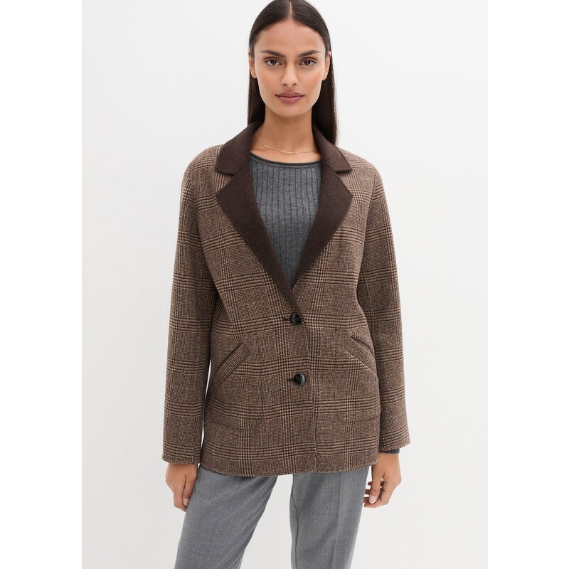 bonprix Obojstranný vlnený blejzer Glencheck, farba hnedá 57156463
