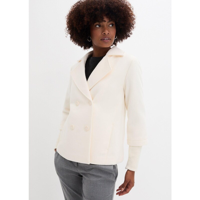 bonprix Plátená bunda s pletenými rukávmi, farba béžová 57156472