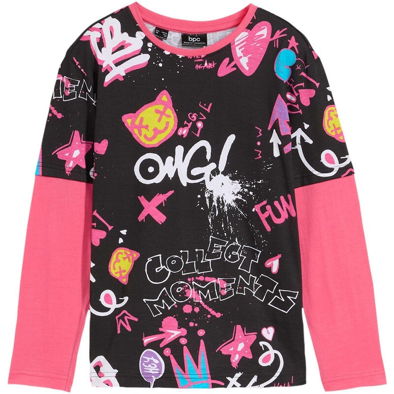 bonprix Tričko, vrstvený vzhľad, z bio bavlny, farba čierna 57185797