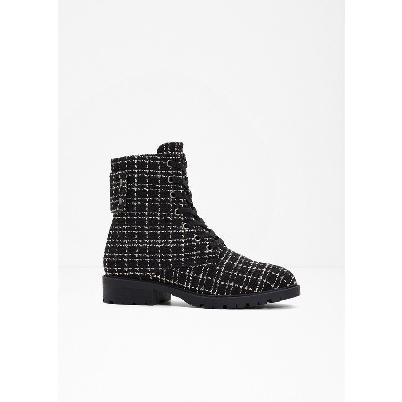 bonprix Šnurovacie čižmy v buklé vzhľade, farba čierna 57156550