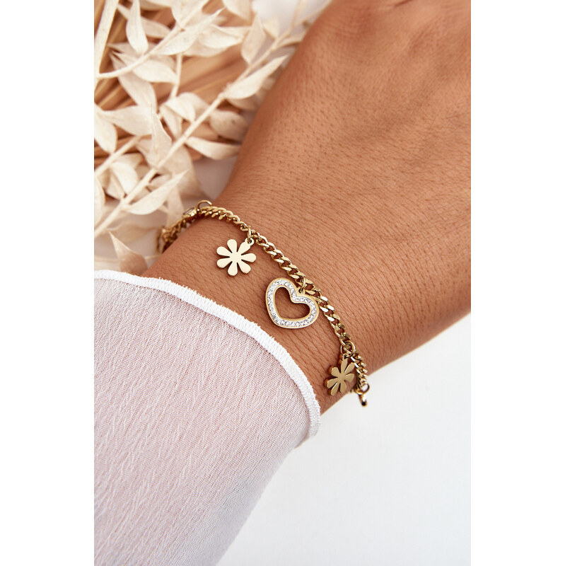 Glam Chic Módny náramok s kvetmi a srdcom zlata 67241555