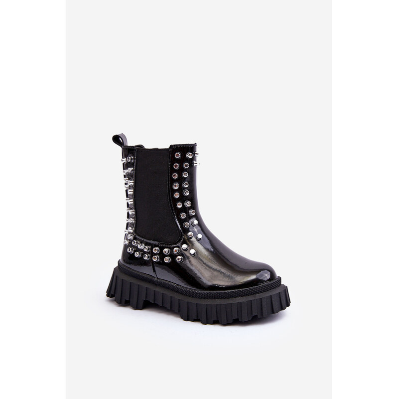 Boto Dievčenské lesklé členkové topánky s kamienkami 67854618