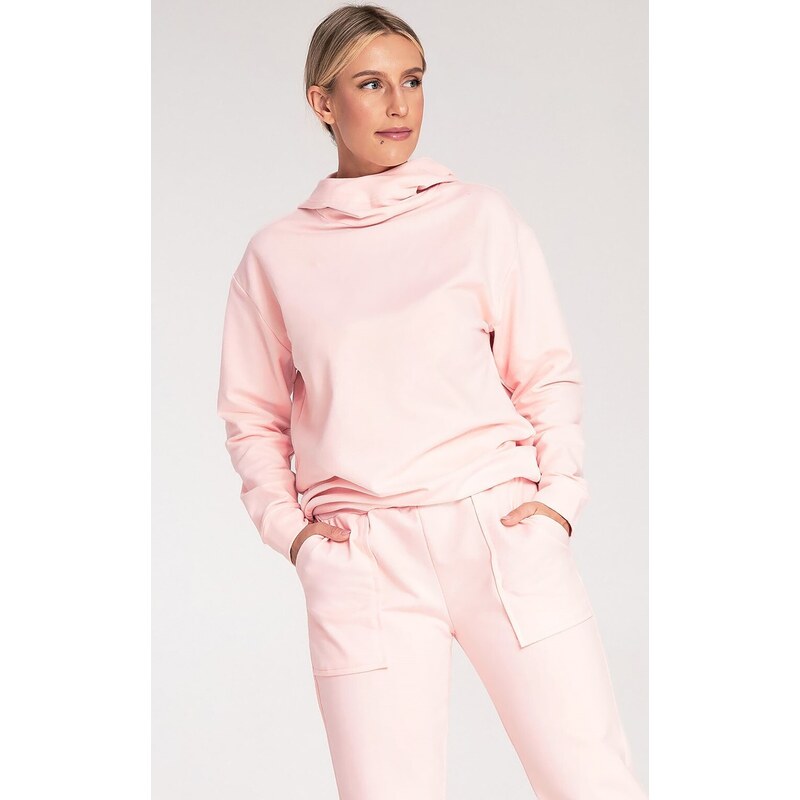 FIGL Svetloružová dámska bavlnená mikina s kapucňou M1034 Light pink 57214382