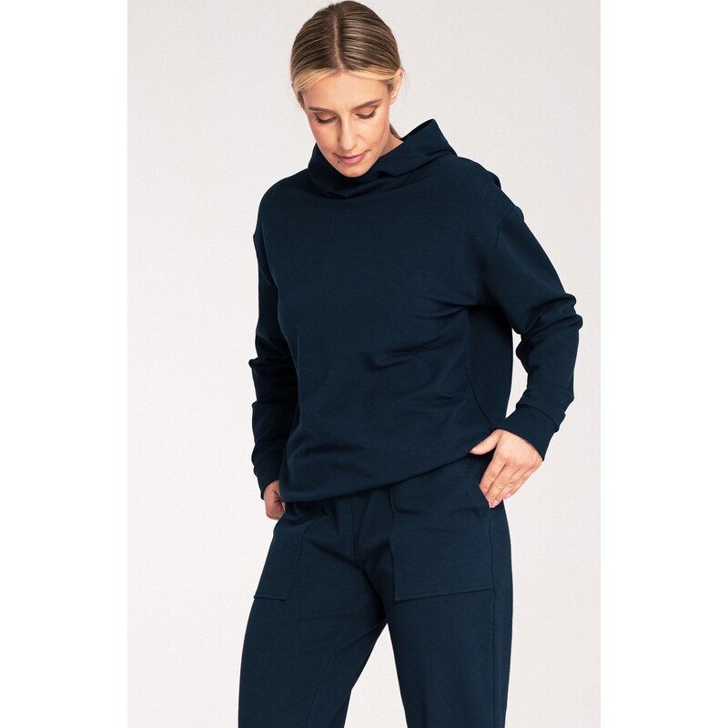 FIGL Tmavomodrá dámska bavlnená mikina s kapucňou M1034 Navy 57214383