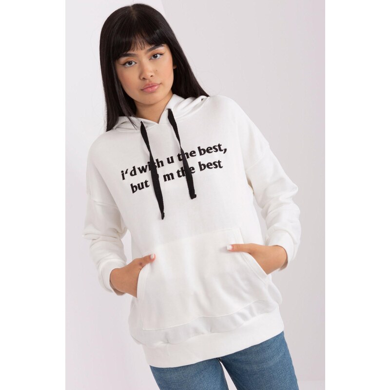MladaModa Mikina s kapucňou a vyšívaným nápisom model 56390 farba ecru 57233897