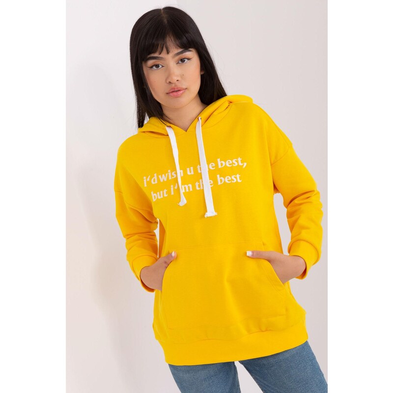MladaModa Mikina s kapucňou a vyšívaným nápisom model 56390 horčicová 57233898
