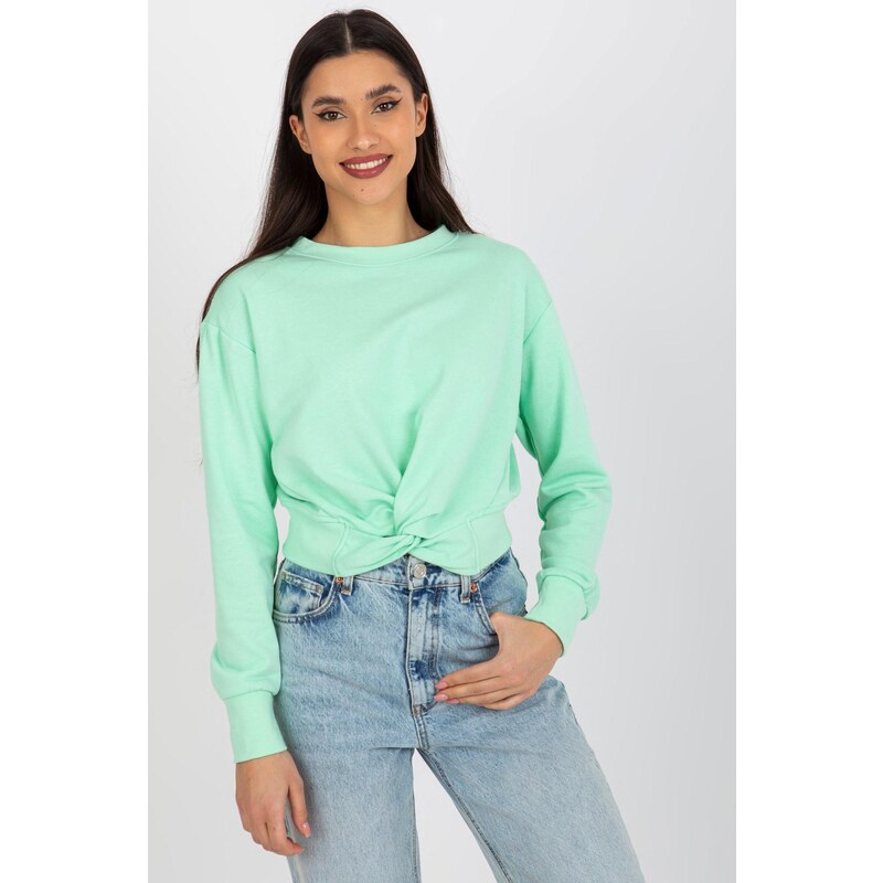 MladaModa Krátka mikina zauzlená vpredu model 57171 mentolová 57233894