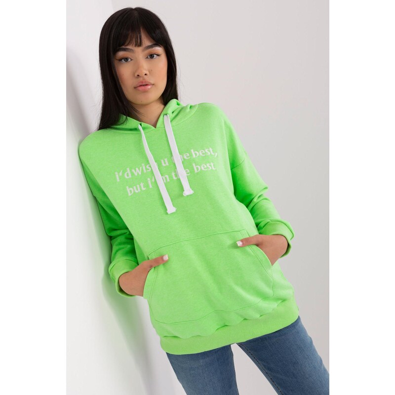 MladaModa Mikina s kapucňou a vyšívaným nápisom model 56390 zelená 57233895