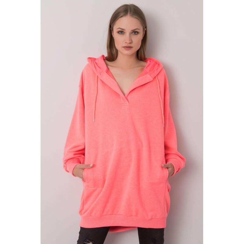 MladaModa Predlžená mikina Olive s kapucňou neónovo ružová 57233899