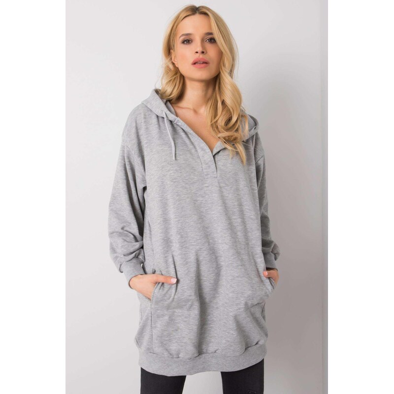 MladaModa Predlžená mikina Olive s kapucňou šedá 57233900
