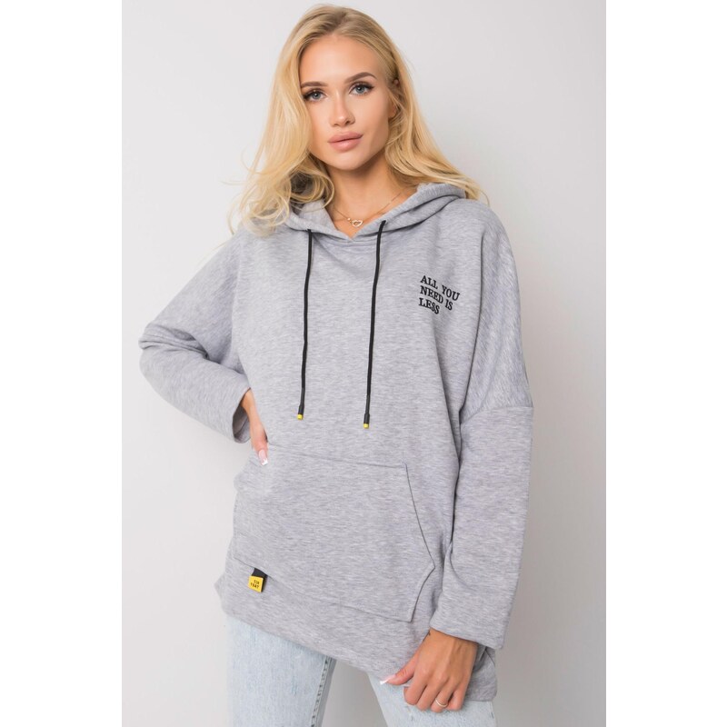 MladaModa Predlžená mikina Laylla s kapucňou a klokaním vreckom šedá 57233970