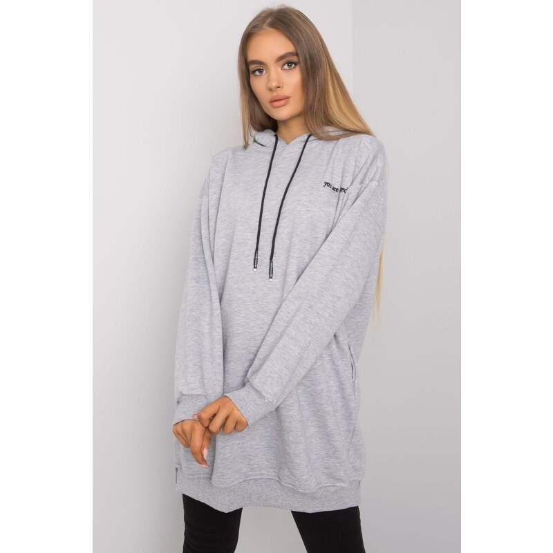 MladaModa Predlžená mikina Indira s kapucňou a vreckami šedá 57233978
