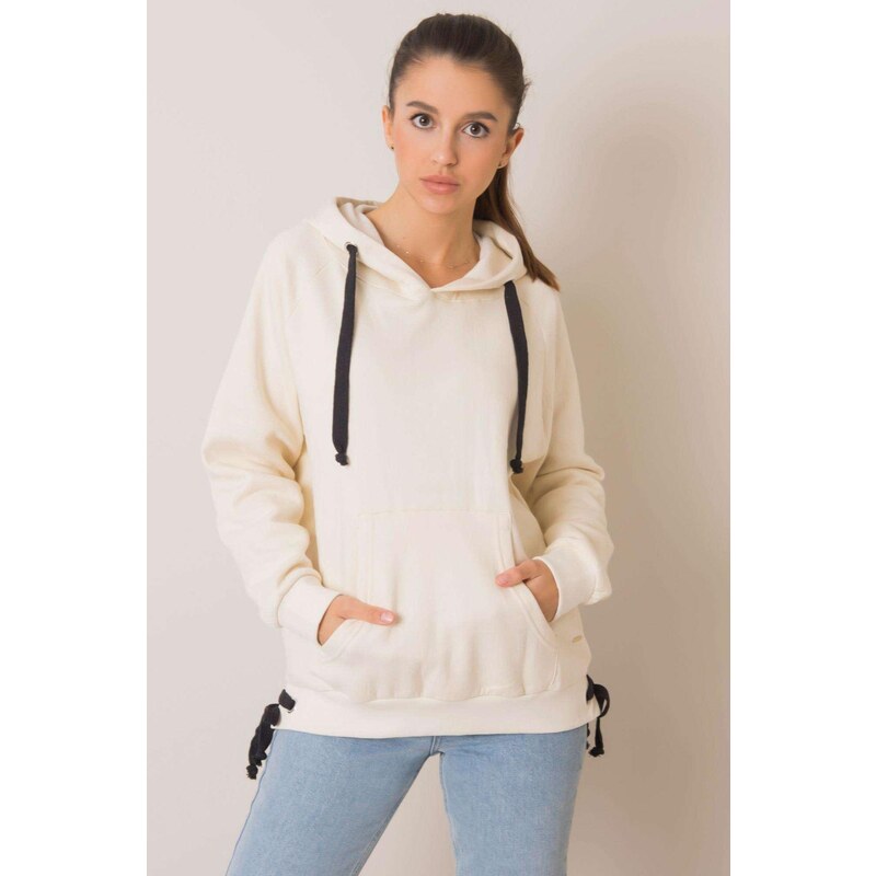 MladaModa Zateplená mikina Cassie s kapucňou a šnúrkami farba ecru 57233982