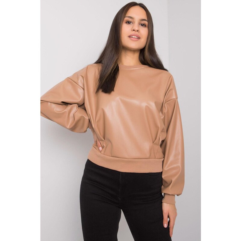 MladaModa Mikina Ancora s ekokožou bez kapucne farba camel 57234001