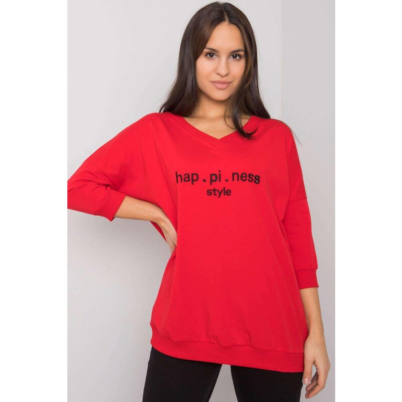 MladaModa Mikina s vyšívaným nápisom Happiness červená 57234005