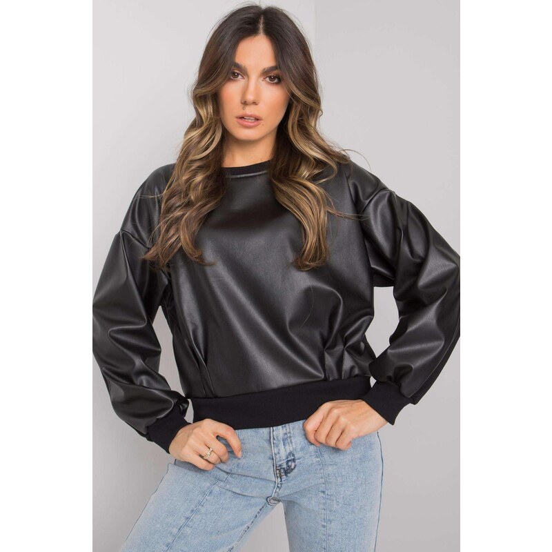 MladaModa Mikina Ancora s ekokožou bez kapucne čierna 57234002