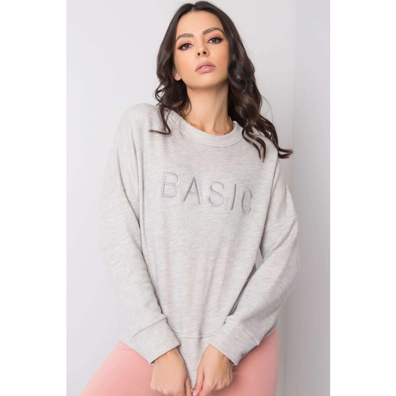 MladaModa Bavlnená mikina s vyšívaným nápisom Basic svetlá šedá 57234027