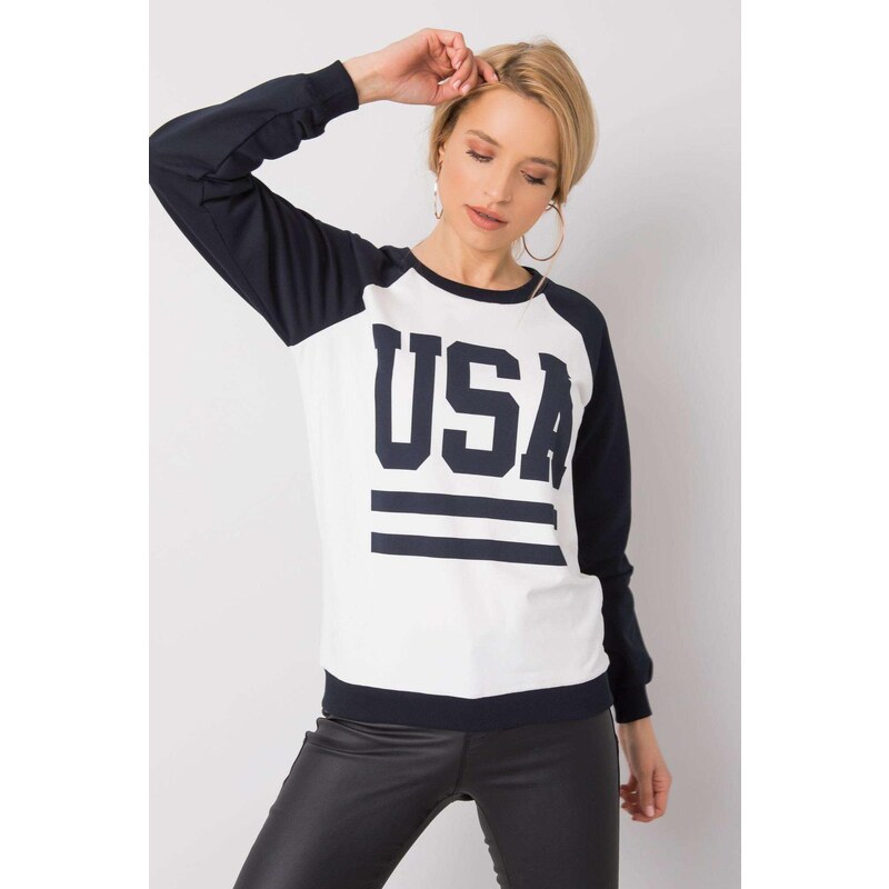 MladaModa Dvojfarebná mikina s nápisom USA biela+námornícka modrá 57234061