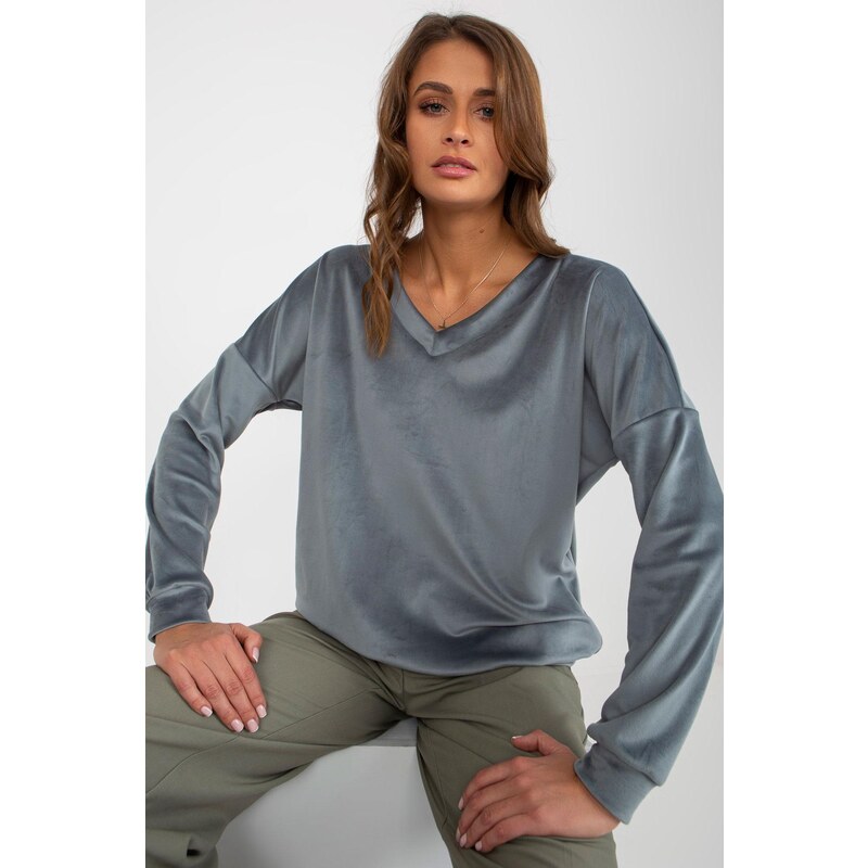 MladaModa Velurová mikina s véčkovým výstrihom model 44107 svetlá šedá 57234067