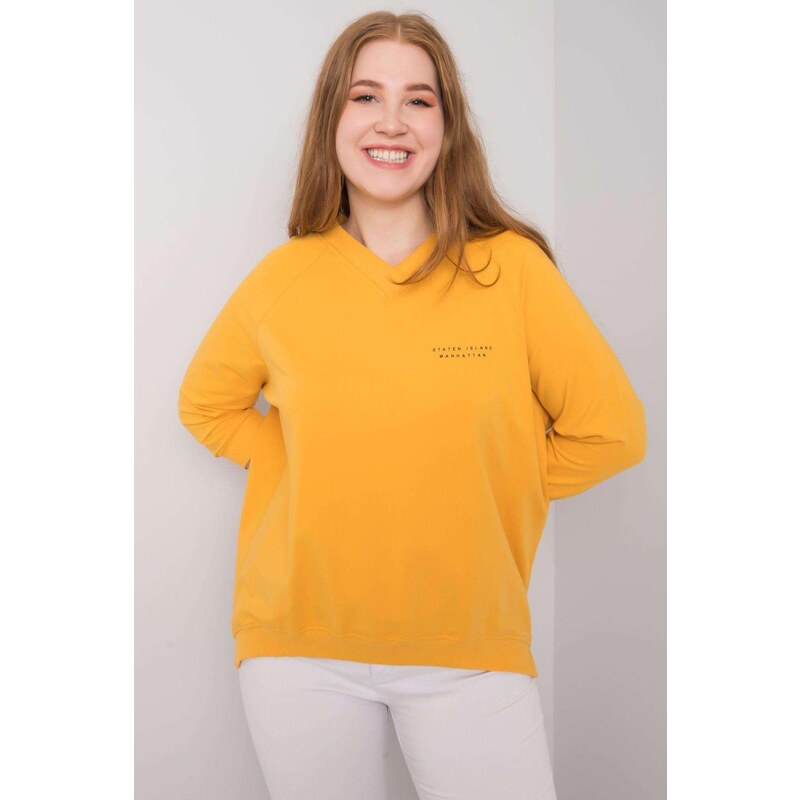 MladaModa Bavlnená mikina Naenia s véčkovým výstrihom horčicová 57234088