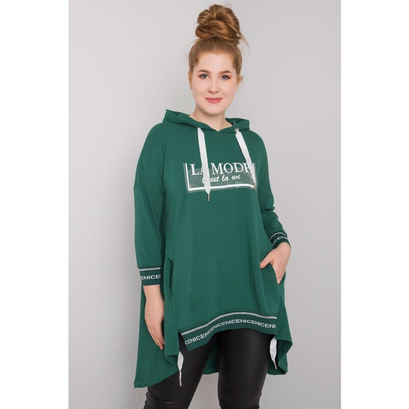 MladaModa Predlžená mikina s nápisom La Mode tmavozelená 57234094