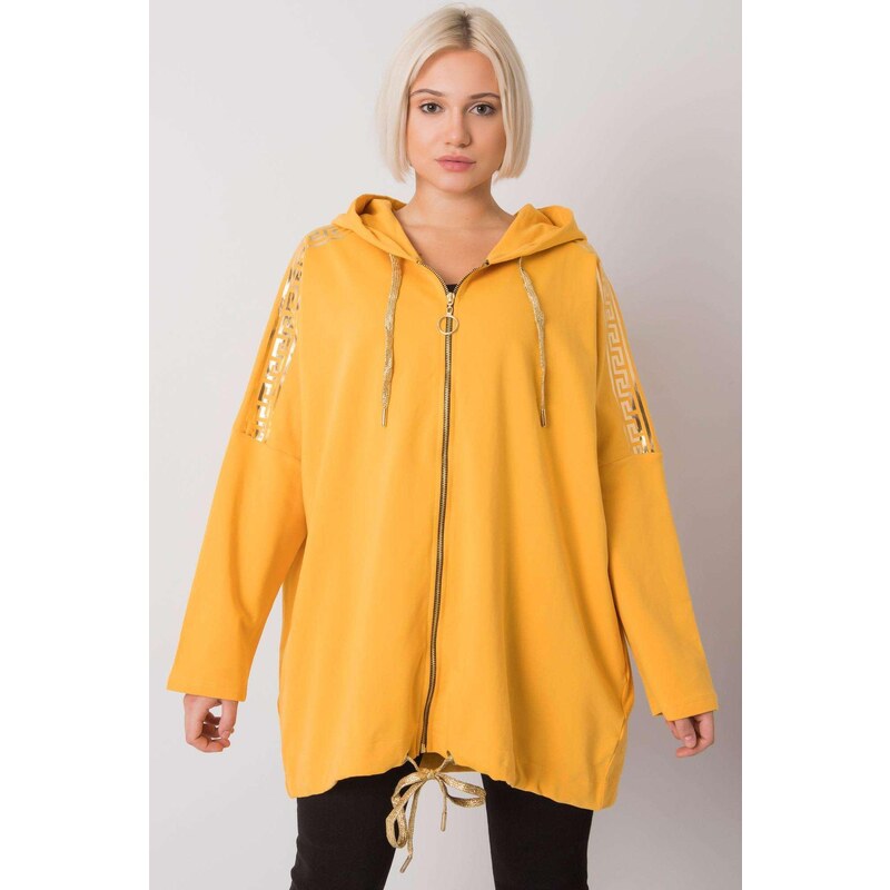 MladaModa Predlžená mikina Athens so zipsom a kapucňou horčicová 57234102
