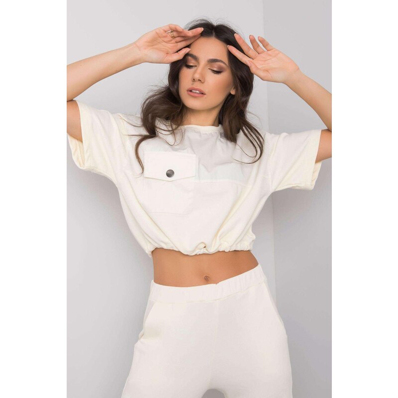 MladaModa Krátka mikina Arlene s náprsným vreckom farba ecru 57234106