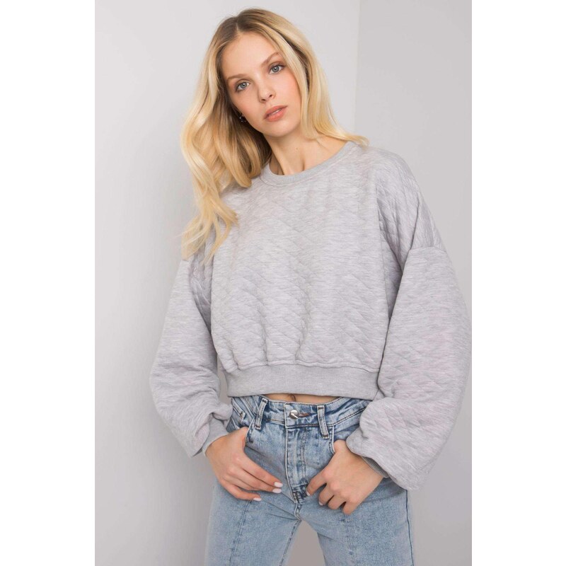 MladaModa Krátka prešívaná mikina Crystal s voľnými rukávmi šedá 57234116