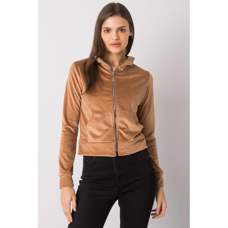 MladaModa Velúrová mikina Charley na zips farba camel 57234119