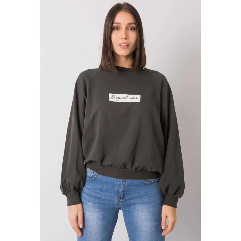 MladaModa Oversize mikina Hariette bez kapucne farba khaki 57234148