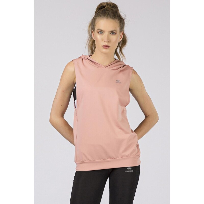 MladaModa Mikina bez rukávov a s kapucňou model 10632 staroružová 57234202