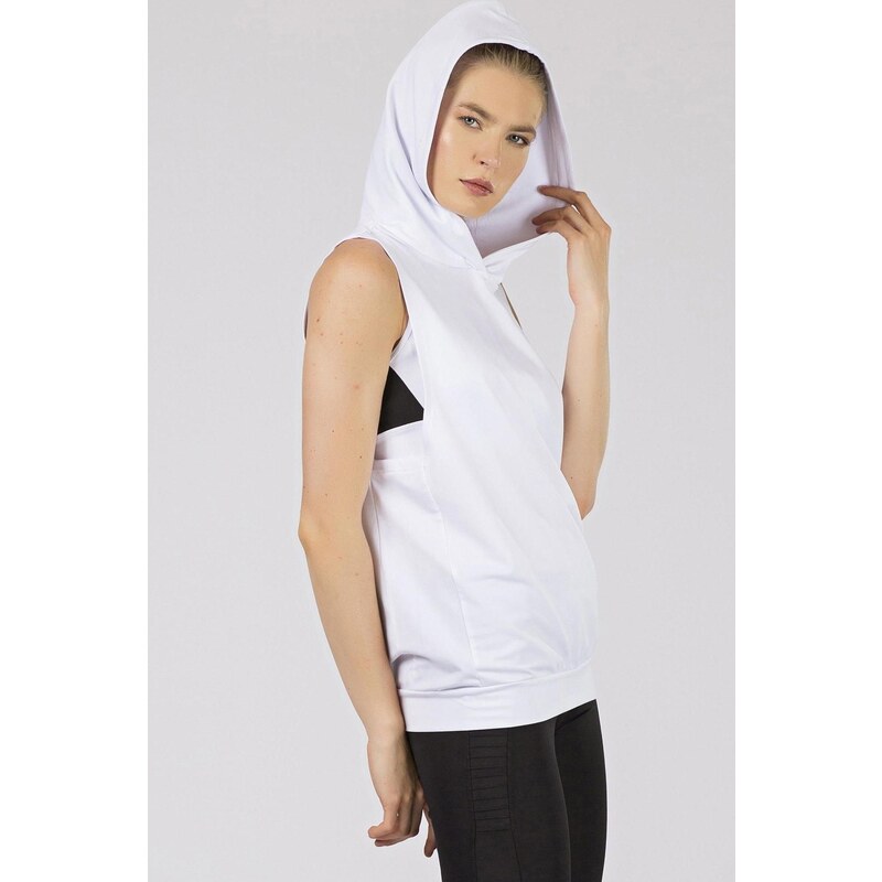MladaModa Mikina bez rukávov a s kapucňou model 10632 biela 57234205