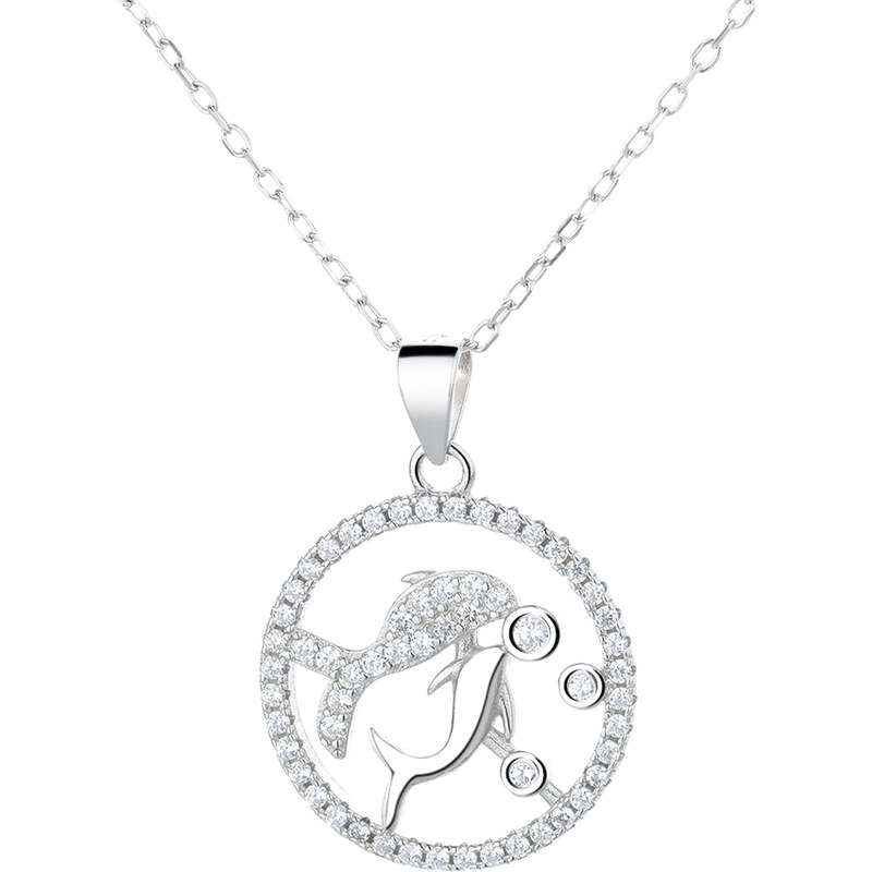 MAJYA Strieborný prívesok s retiazkou so zirkónmi RYBY 11080 64582067