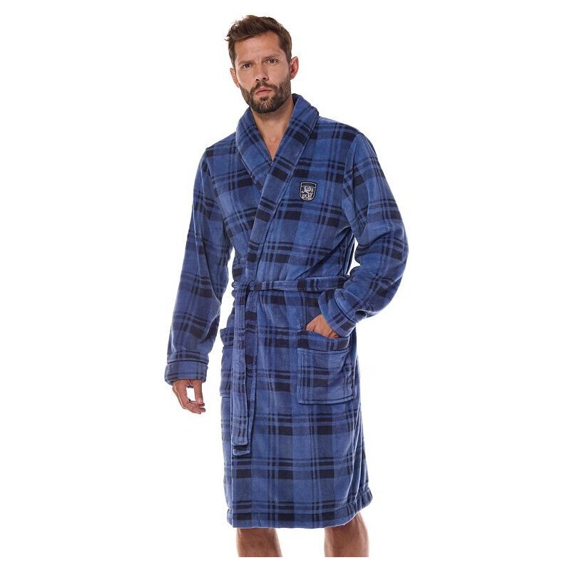 L&L Pánsky teplý župan Hero modrý s výšivkou 57356609