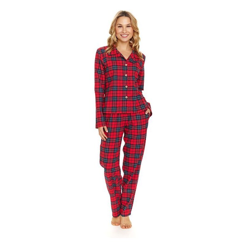 DN Nightwear Dámske flanelové pyžamo Simona červené kockované 57356610
