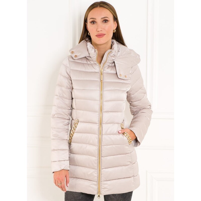 Due Linee Dámska exkluzívna bunda s reťazami béžová 46595860