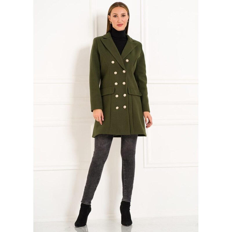 CIUSA SEMPLICE Dámsky kabát so zlatými gombíkmi tmavo zelená