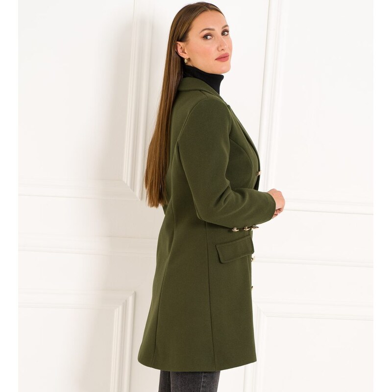 CIUSA SEMPLICE Dámsky kabát so zlatými gombíkmi tmavo zelená