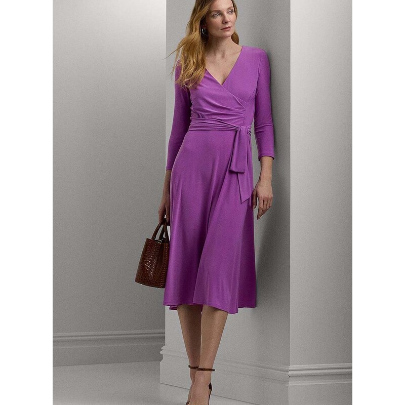 Šaty Lauren Ralph Lauren fialová farba, mini, áčkový strih, 250769904