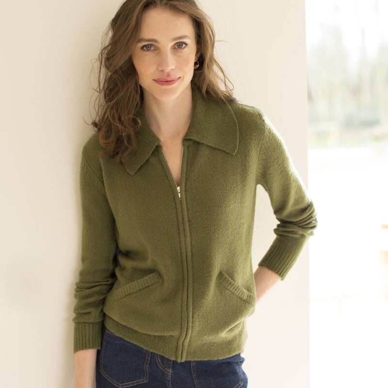 Sveter s vysokým golierom na zips khaki 036 Blancheporte 57266730